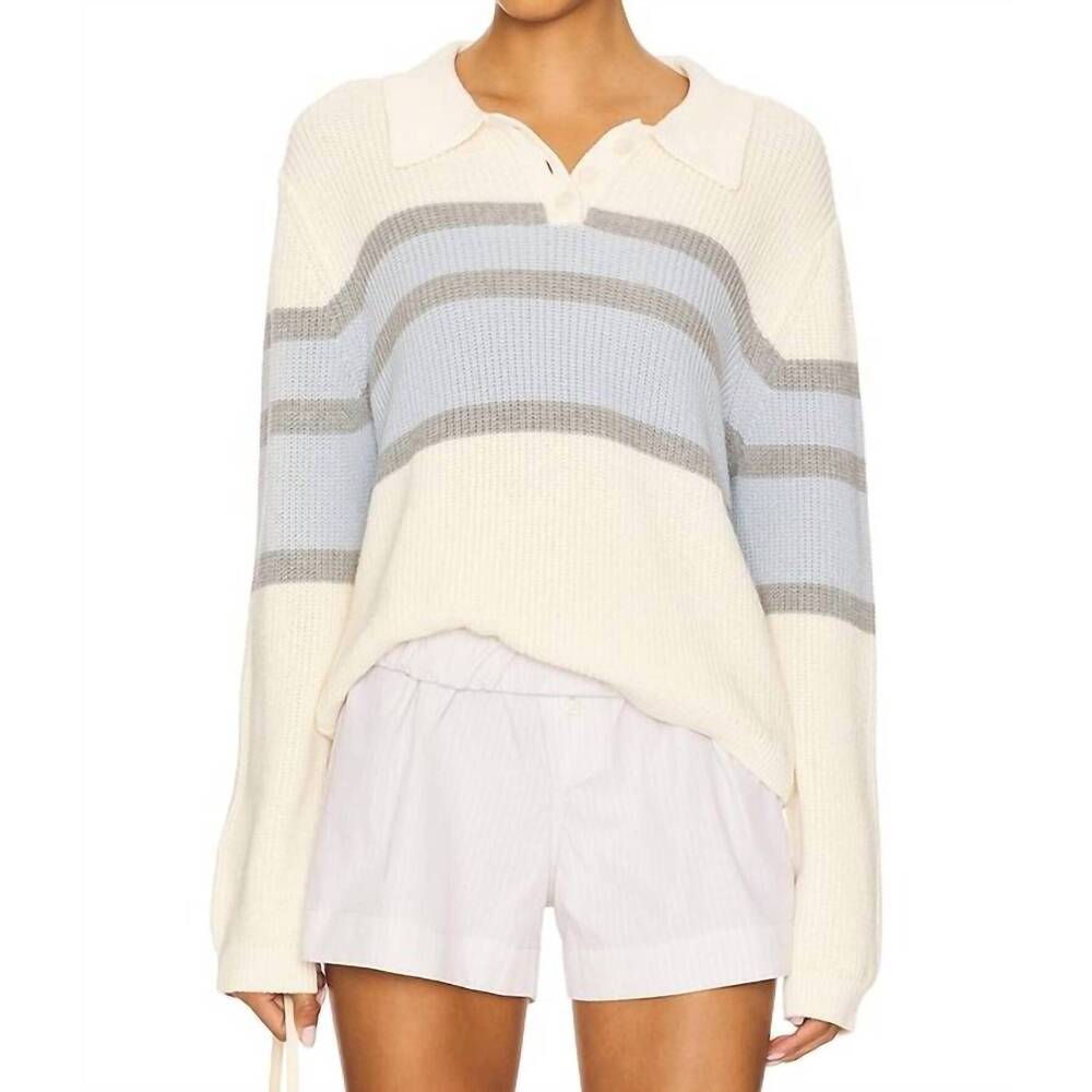 NEW STITCHES & STRIPES stanford stripe polo sweater in blue